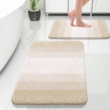 Plush Two-Piece Light Beige Bath Rug Set
