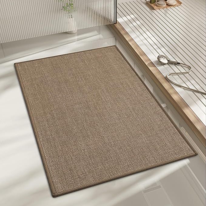 Ultra Thin Non Slip Bath Mat – Quick Dry, Absorbent, Small Dark Beige