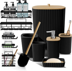 6-Piece Black Bathroom Accessories Set with Shower Caddy and Organizers