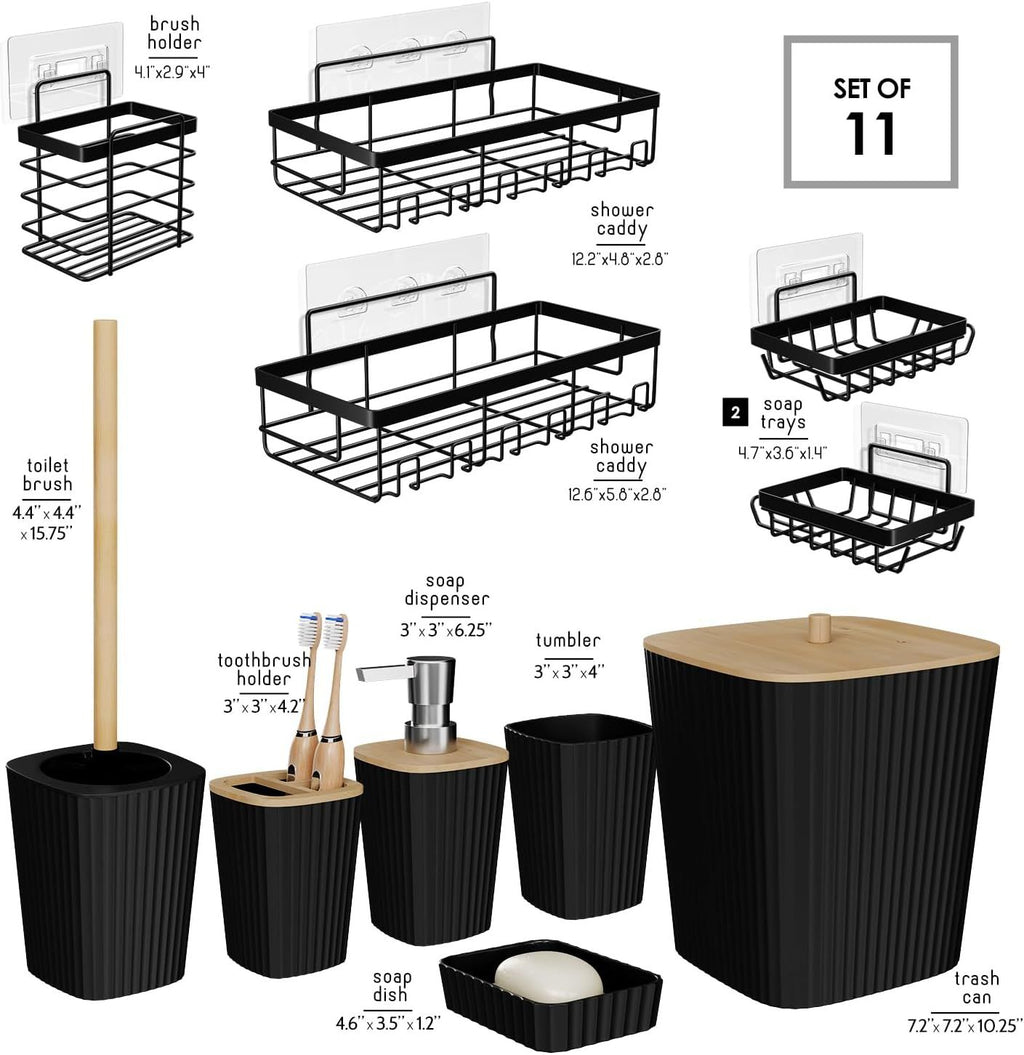 6-Piece Black Bathroom Accessories Set with Shower Caddy and Organizers