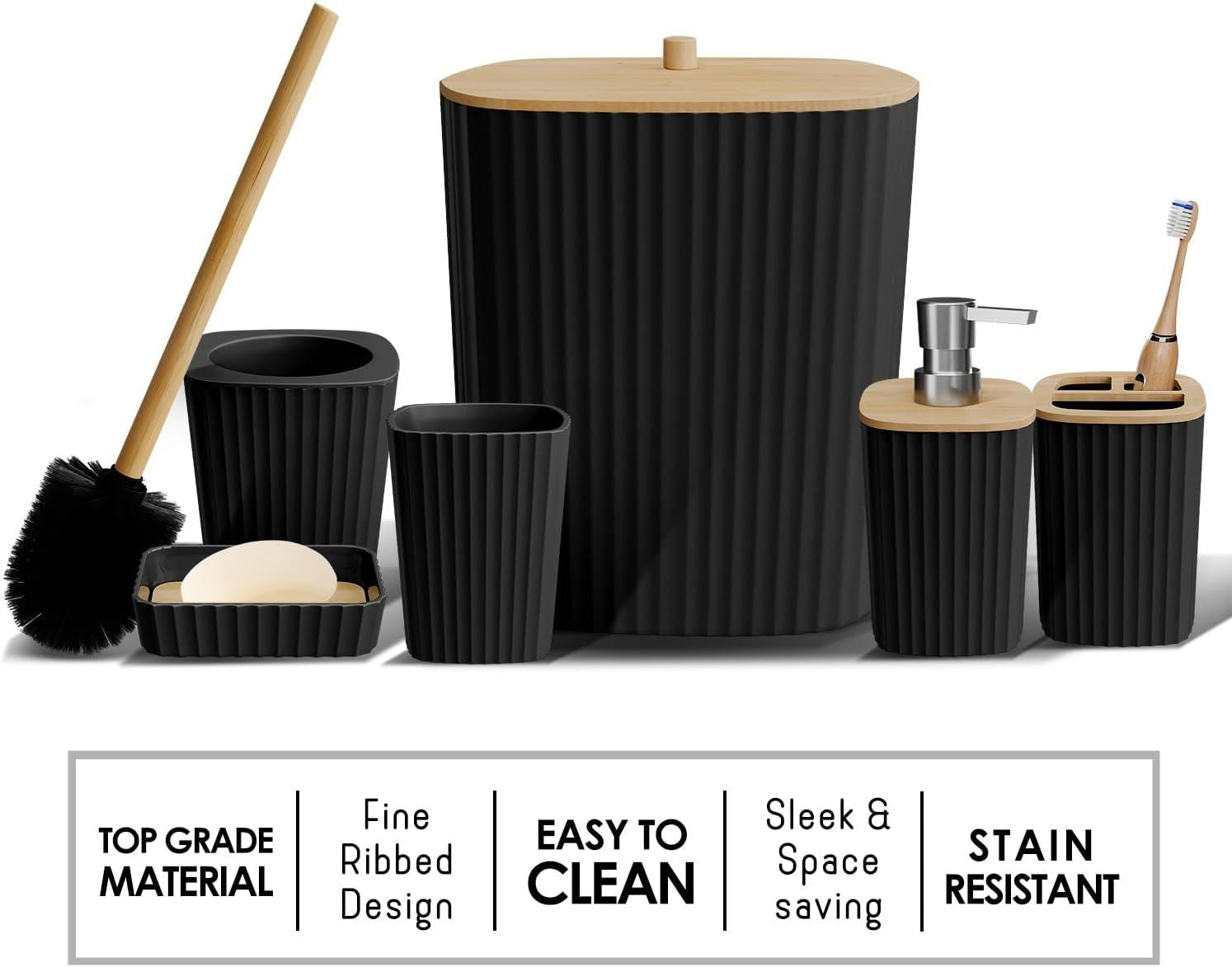 6-Piece Black Bathroom Accessories Set with Shower Caddy and Organizers