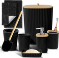 Black Bathroom Accessory Set with Rugs, Trash Can and Soap Dispenser