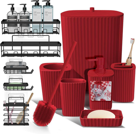 11-Piece Christmas Bathroom Accessories Set with Adhesive Shower Caddy and More