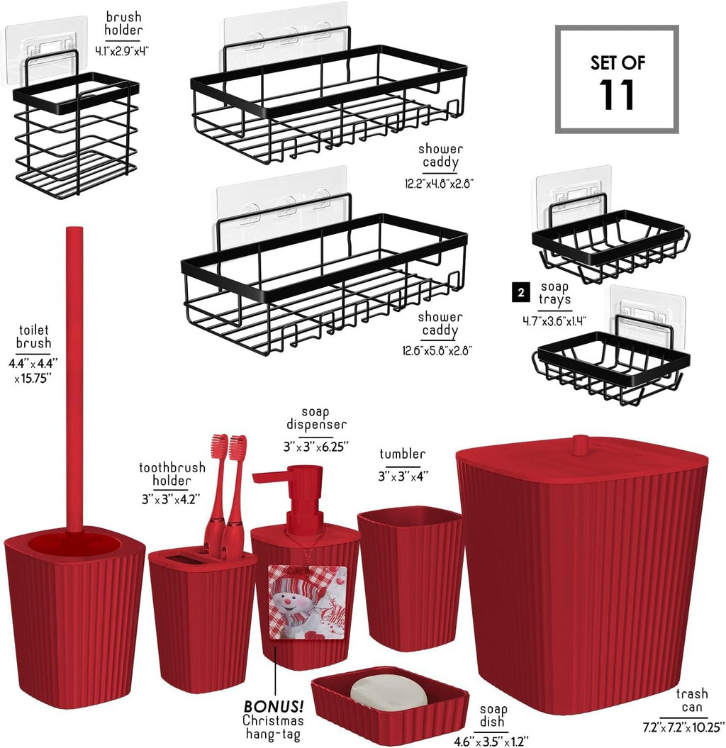 11-Piece Christmas Bathroom Accessories Set with Adhesive Shower Caddy and More