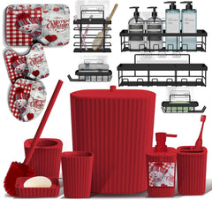 Christmas Bathroom Accessories Set – 14 Piece Complete Bathroom Decor Kit with Rugs and Caddy