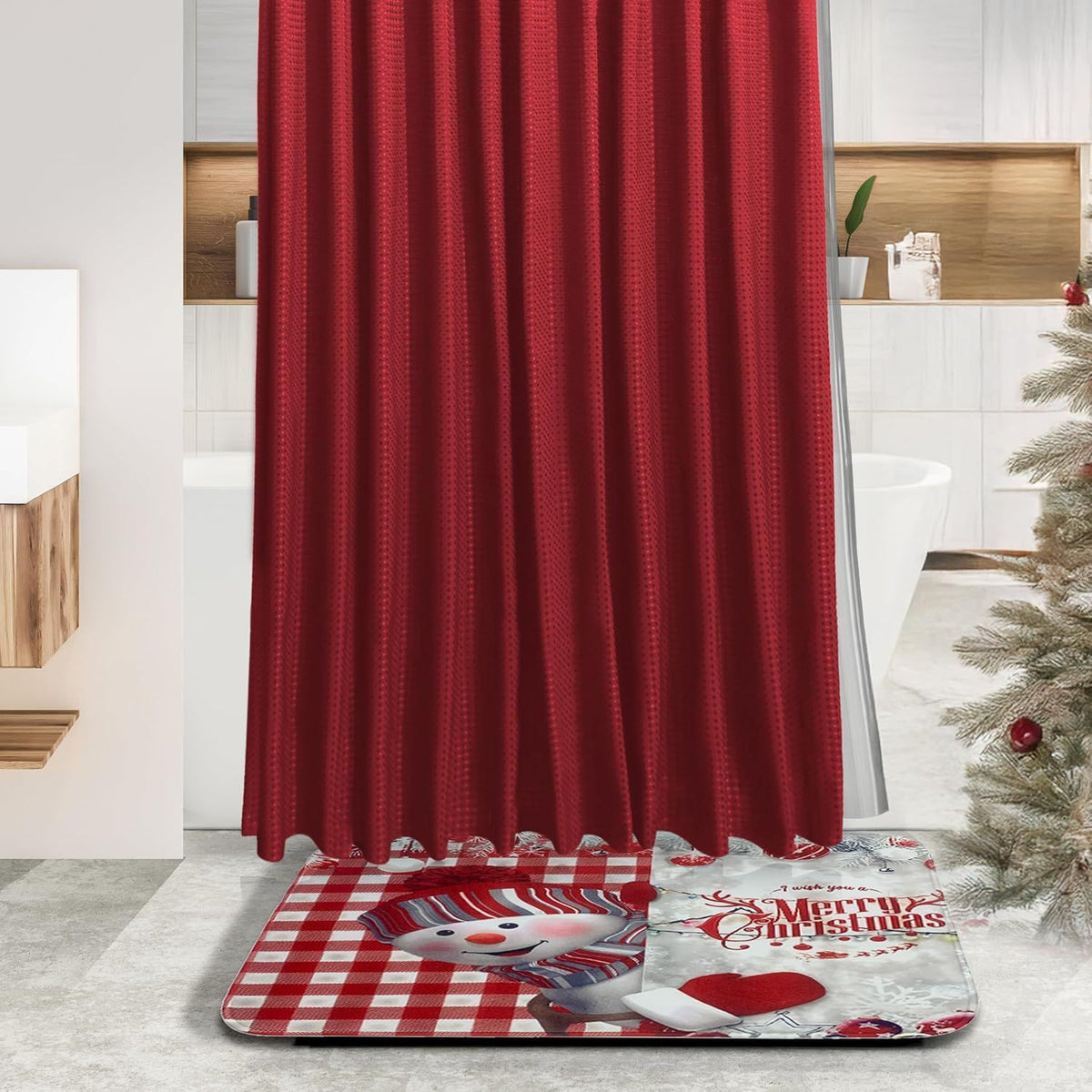 Christmas Bathroom Accessories Set – 14 Piece Complete Bathroom Decor Kit with Rugs and Caddy
