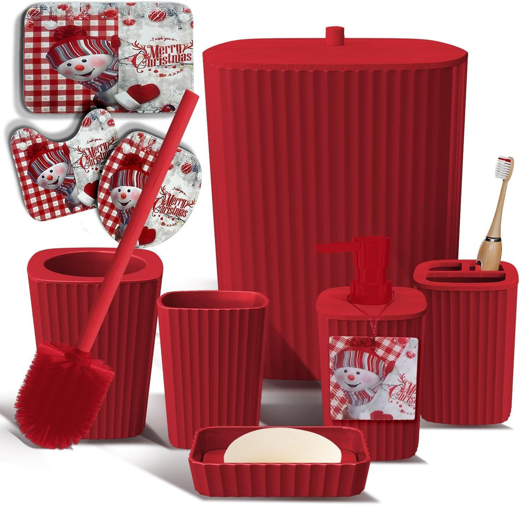 9-Piece Christmas Bathroom Accessory Set with Rugs and Soap Dispenser