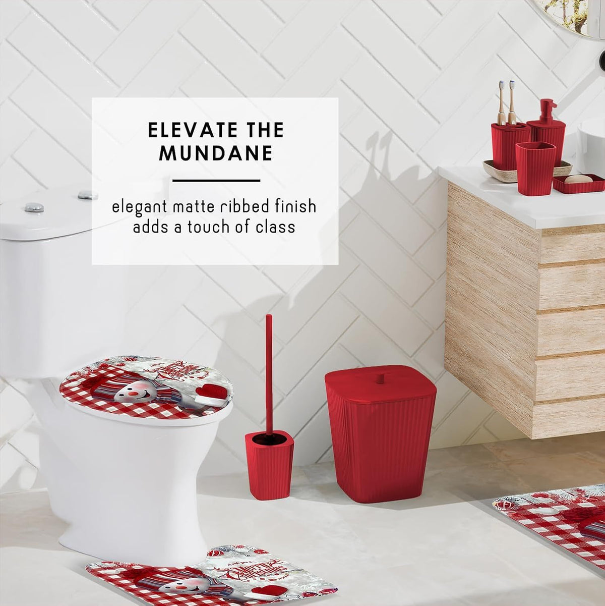 9-Piece Christmas Bathroom Accessory Set with Rugs and Soap Dispenser