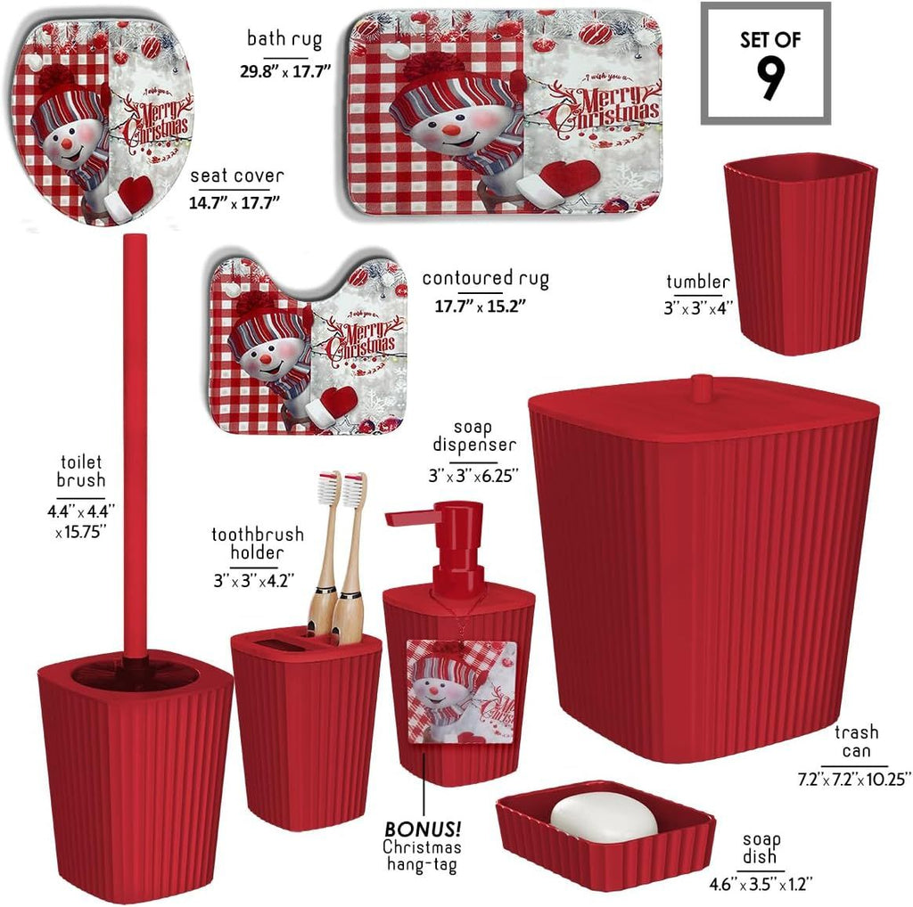 9-Piece Christmas Bathroom Accessory Set with Rugs and Soap Dispenser