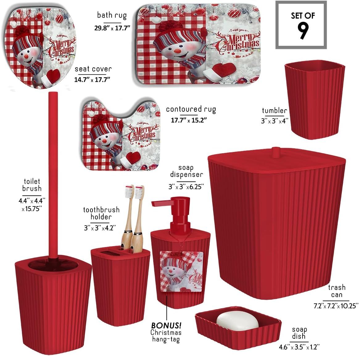 9-Piece Christmas Bathroom Accessory Set with Rugs and Soap Dispenser