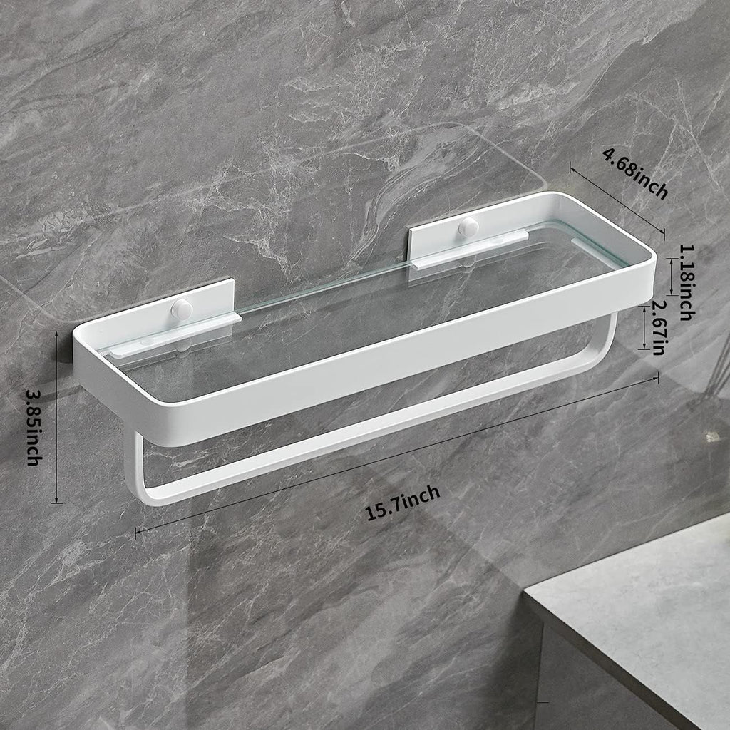 2-Tier Glass Bathroom Shelf with Towel Bar – Modern Floating Organizer