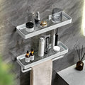 2-Tier Glass Bathroom Shelf with Towel Bar – Modern Floating Organizer - White