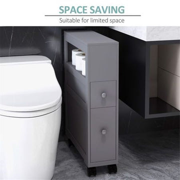 Slim Rolling Bathroom Cabinet with Shelf and Drawers