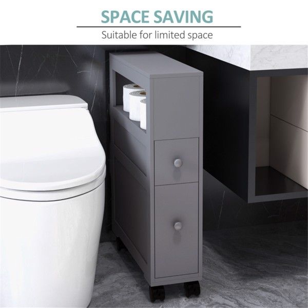 Slim Rolling Bathroom Cabinet with Shelf and Drawers