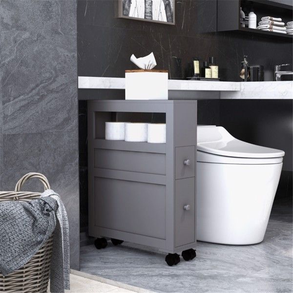 Slim Rolling Bathroom Cabinet with Shelf and Drawers