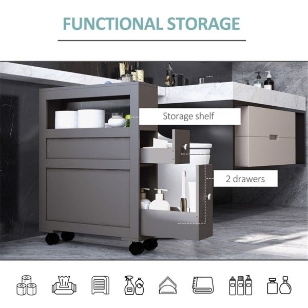 Slim Rolling Bathroom Cabinet with Shelf and Drawers