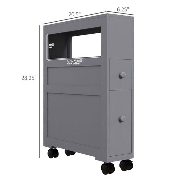 Slim Rolling Bathroom Cabinet with Shelf and Drawers