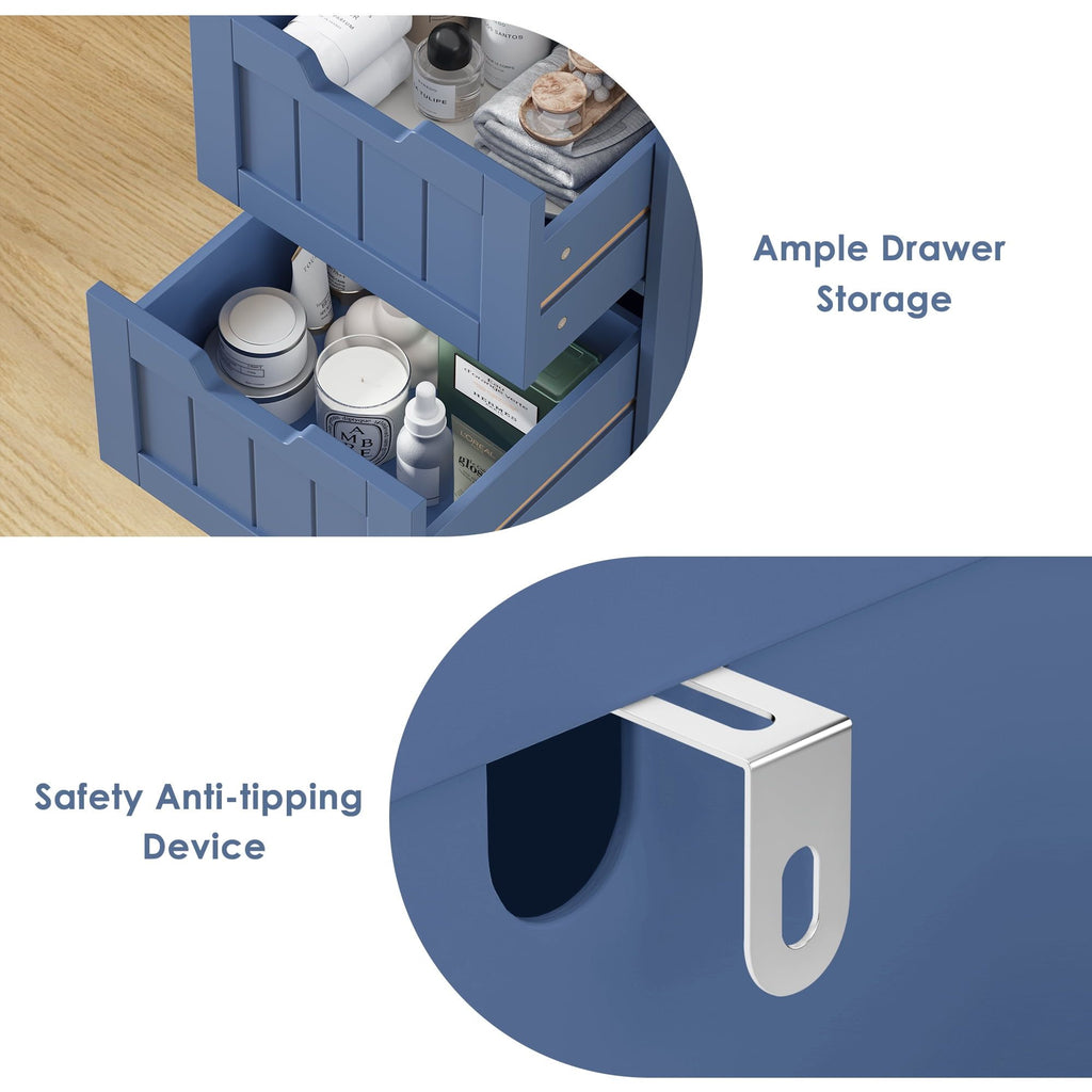 Blue Bathroom Storage Cabinet with 4 Drawers – Narrow Entryway Organizer