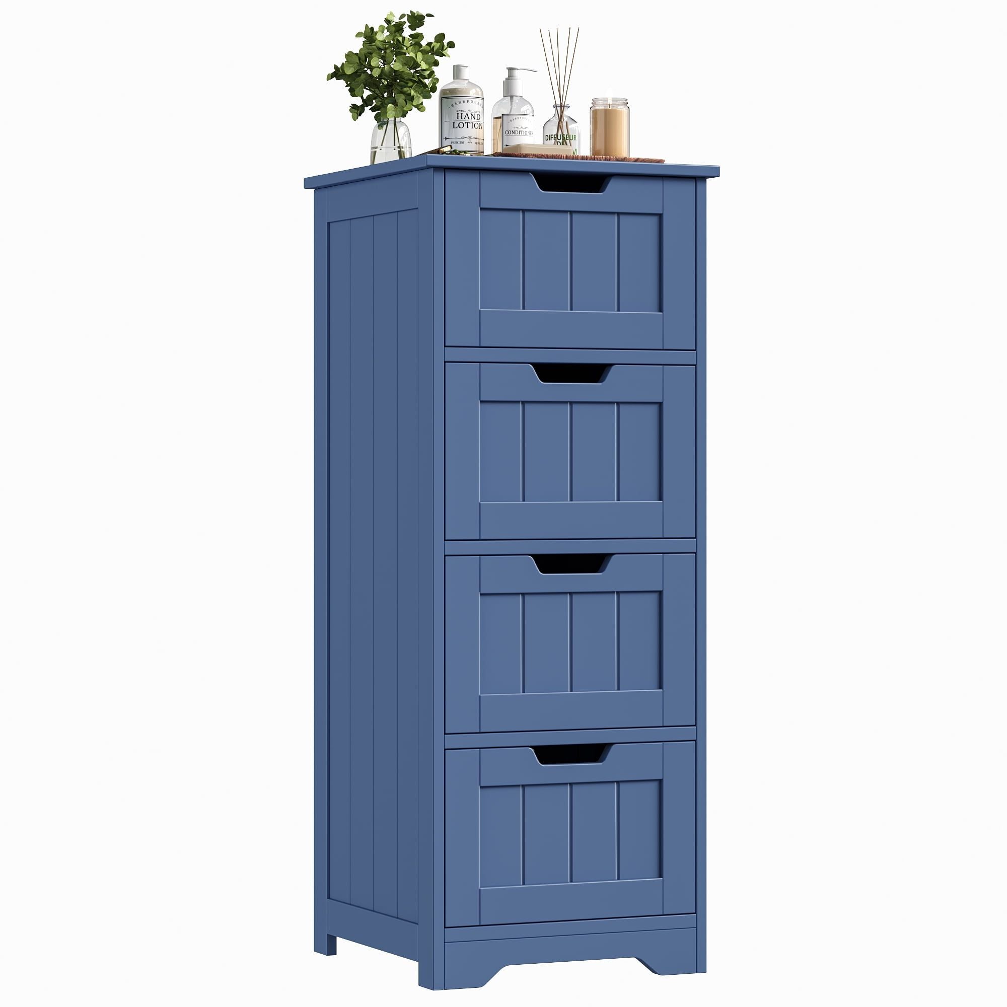 Blue Bathroom Storage Cabinet with 4 Drawers – Narrow Entryway Organizer