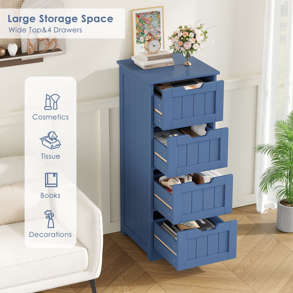Blue Bathroom Storage Cabinet with 4 Drawers – Narrow Entryway Organizer