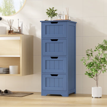 Blue Bathroom Storage Cabinet with 4 Drawers – Narrow Entryway Organizer