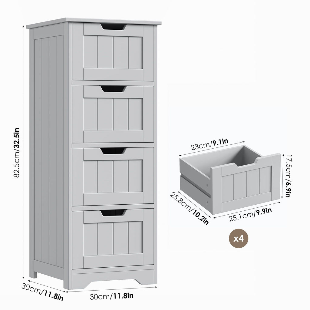 Narrow Gray Cabinet with Handle-Free Drawers