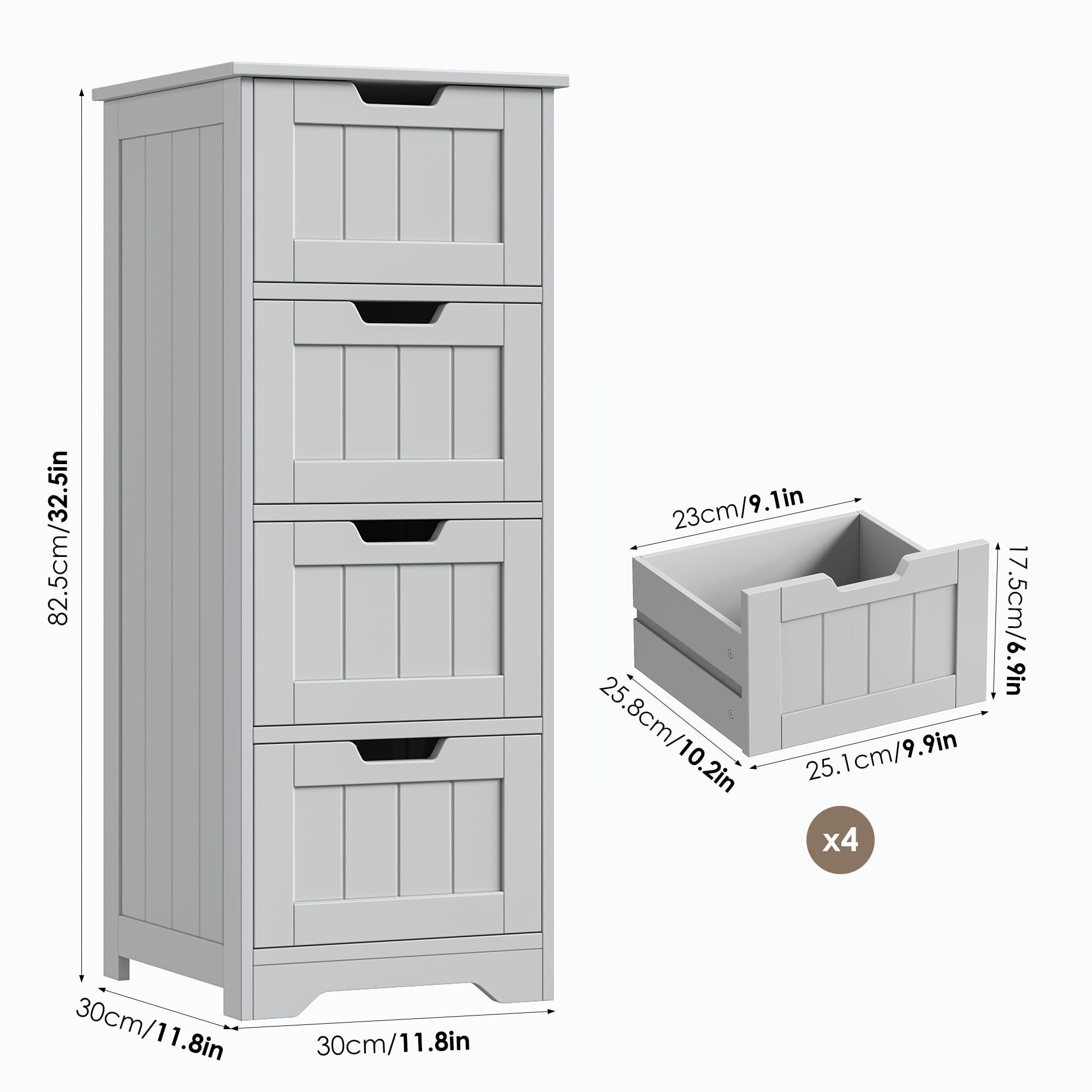 Narrow Gray Cabinet with Handle-Free Drawers