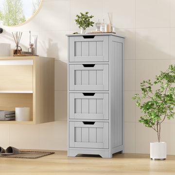 Narrow Gray Cabinet with Handle-Free Drawers