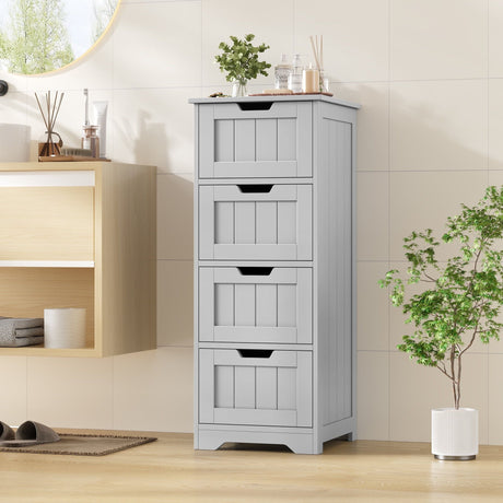 Narrow Gray Cabinet with Handle-Free Drawers