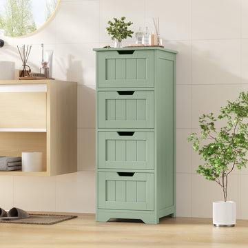 Green Narrow Cabinet with Four Handle-Free Drawers