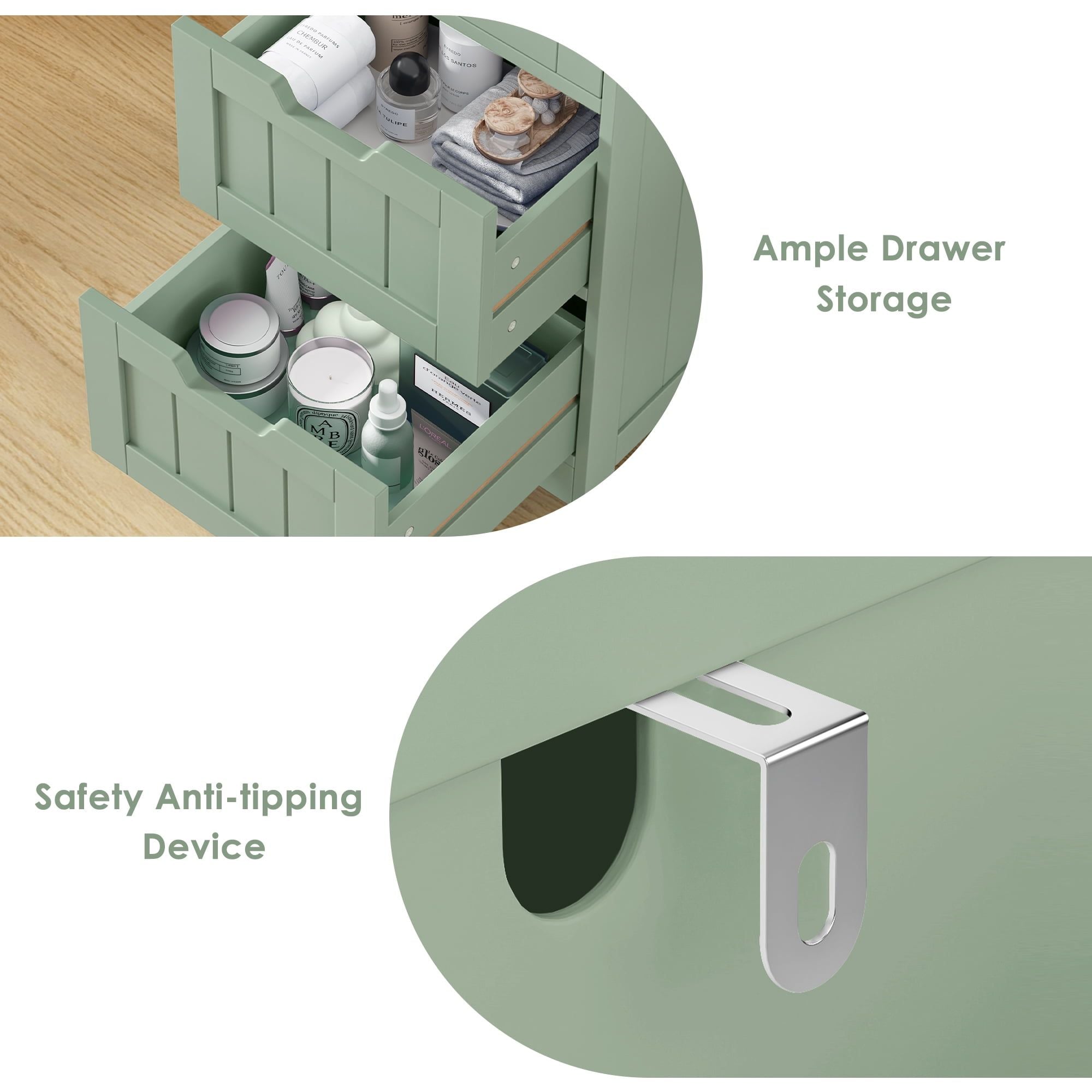 Green Narrow Cabinet with Four Handle-Free Drawers