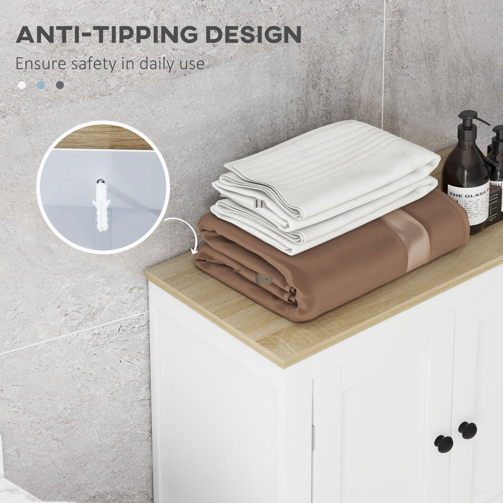 Bathroom Storage Cabinet, Modern Bathroom Floor Cabinet with 4 Doors and 2 Adjustable