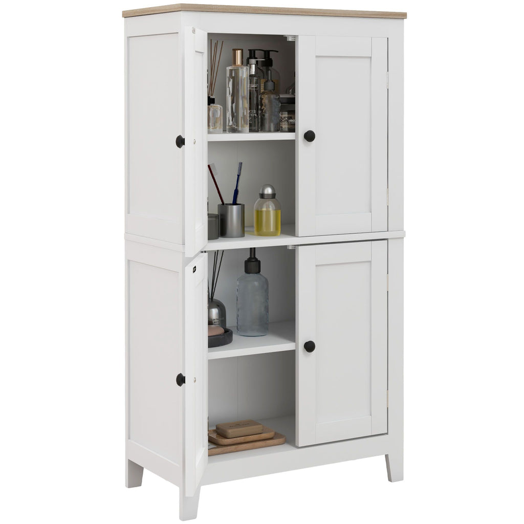 Bathroom Storage Cabinet, Modern Bathroom Floor Cabinet with 4 Doors and 2 Adjustable
