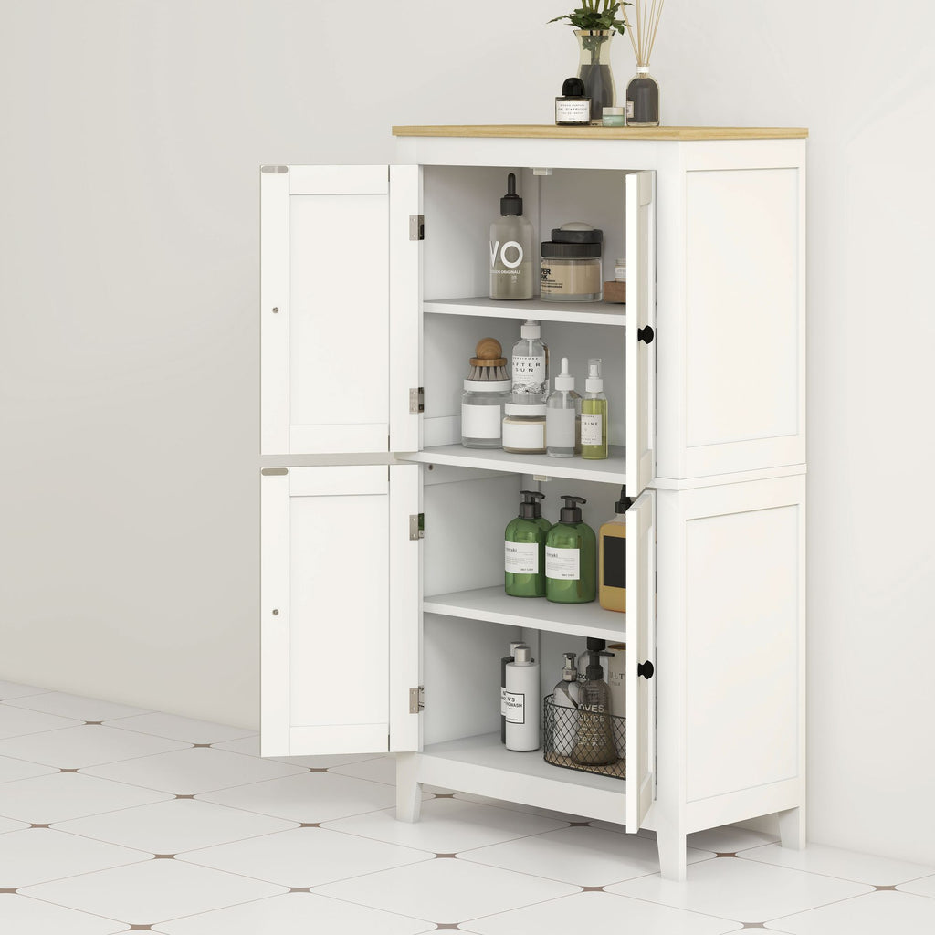 Bathroom Storage Cabinet, Modern Bathroom Floor Cabinet with 4 Doors and 2 Adjustable