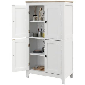 Bathroom Storage Cabinet, Modern Bathroom Floor Cabinet with 4 Doors and 2 Adjustable