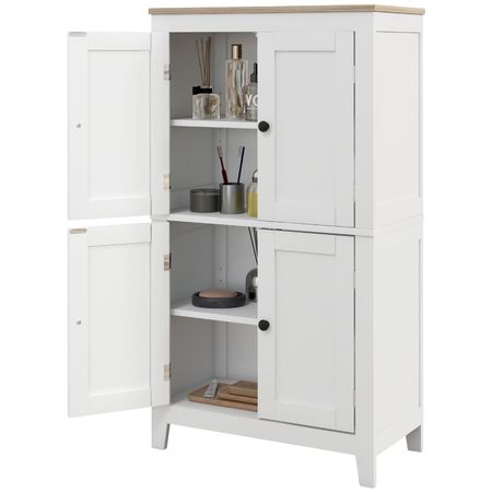 Bathroom Storage Cabinet, Modern Bathroom Floor Cabinet with 4 Doors and 2 Adjustable