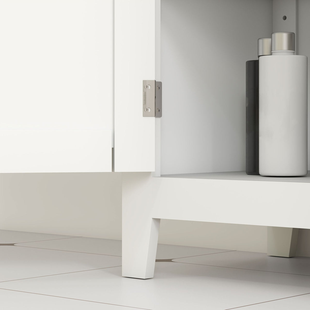 Bathroom Storage Cabinet, Modern Bathroom Floor Cabinet with 4 Doors and 2 Adjustable