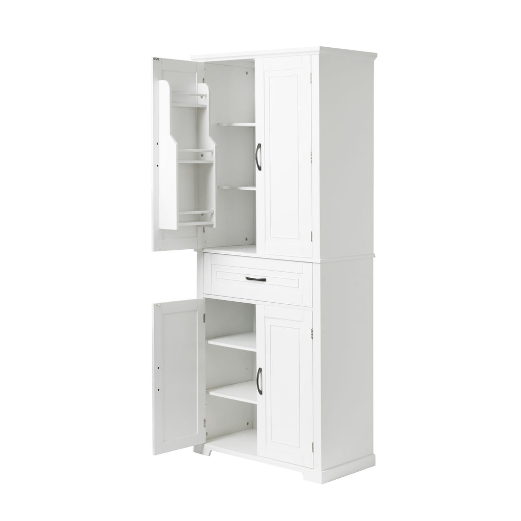 White Bathroom Storage Cabinet with Doors, Drawer and Adjustable Shelf