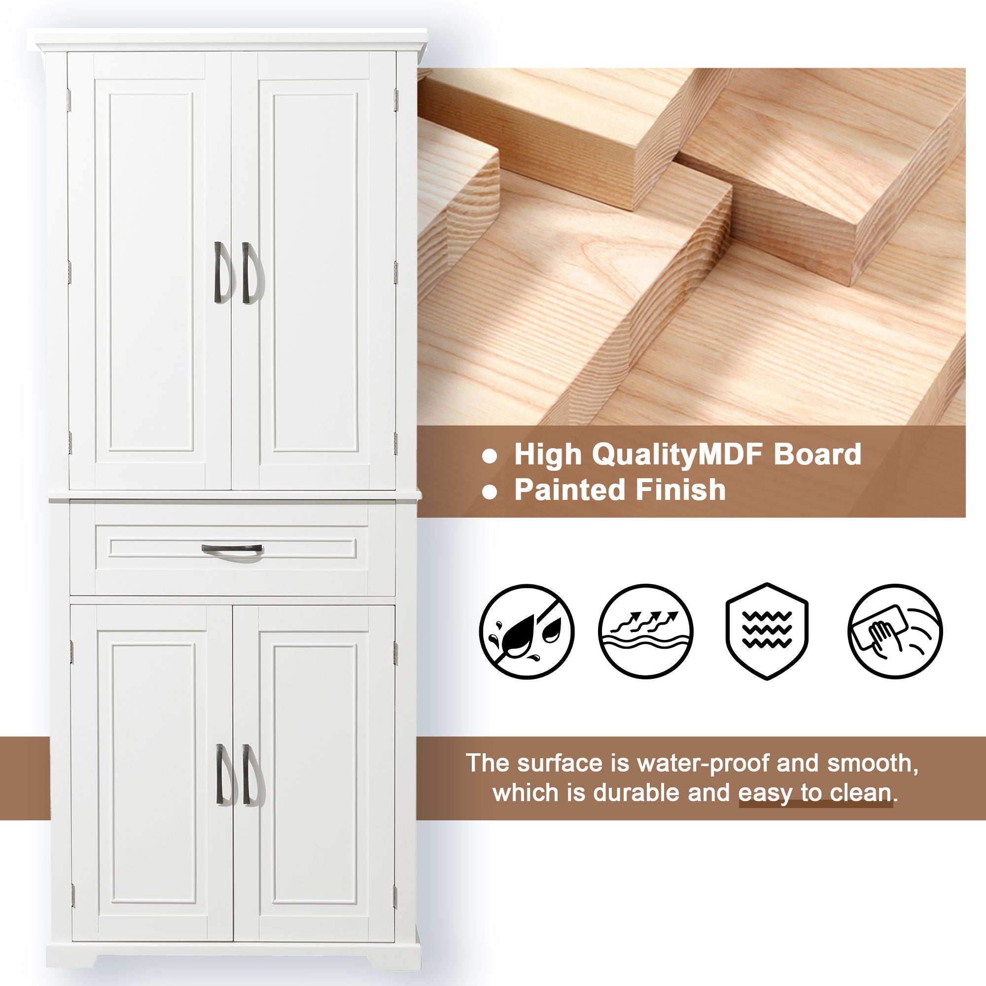 White Bathroom Storage Cabinet with Doors, Drawer and Adjustable Shelf