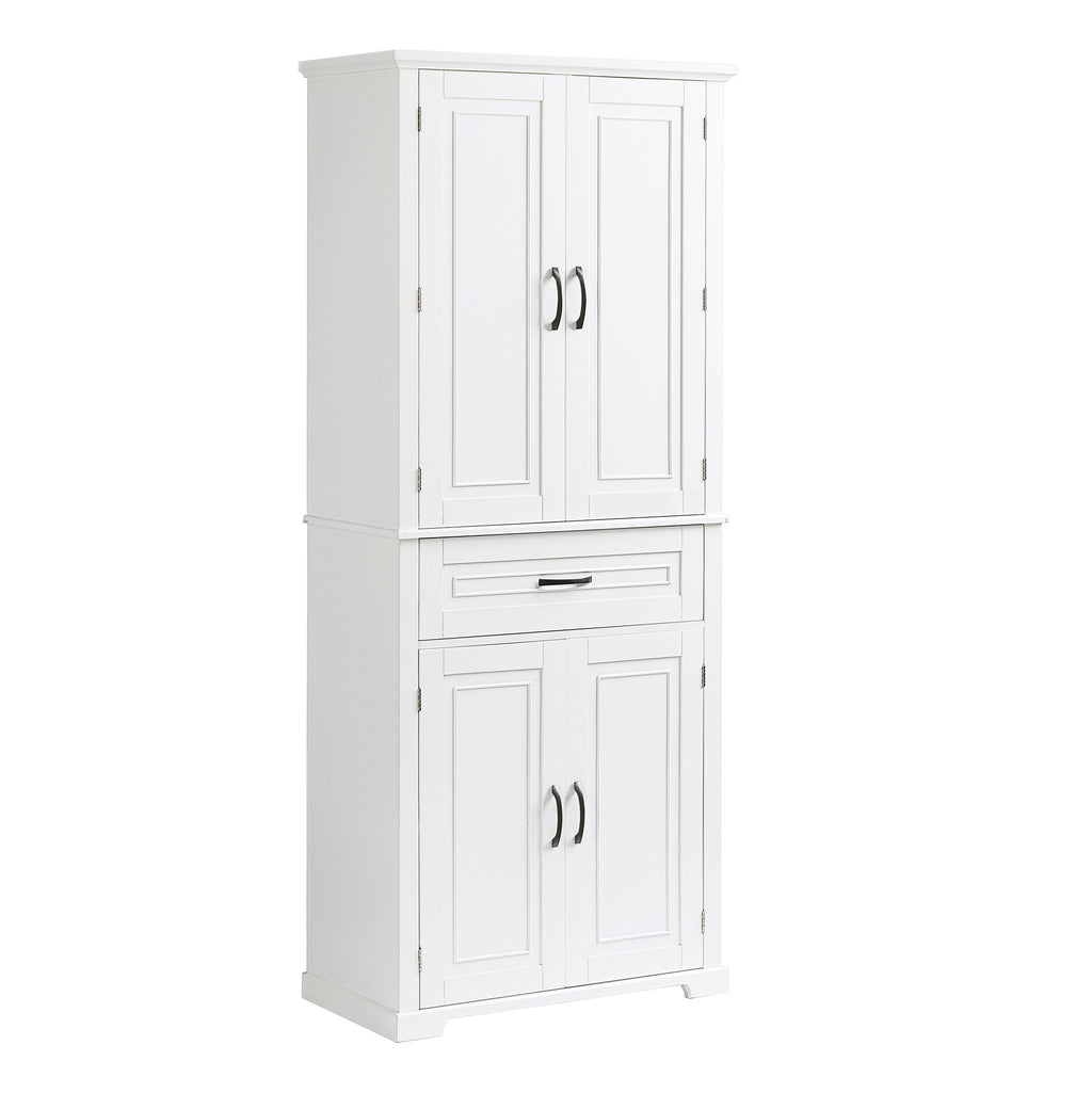 White Bathroom Storage Cabinet with Doors, Drawer and Adjustable Shelf