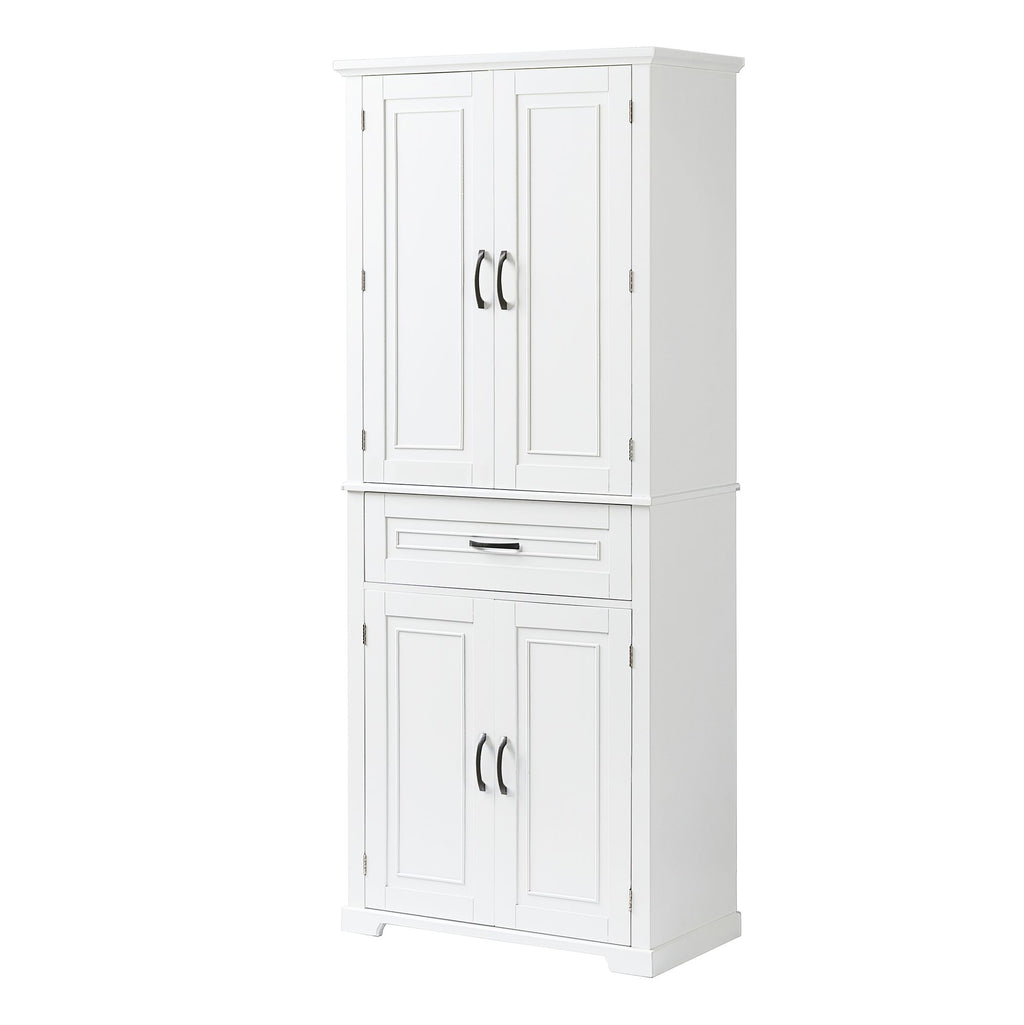 White Bathroom Storage Cabinet with Doors, Drawer and Adjustable Shelf