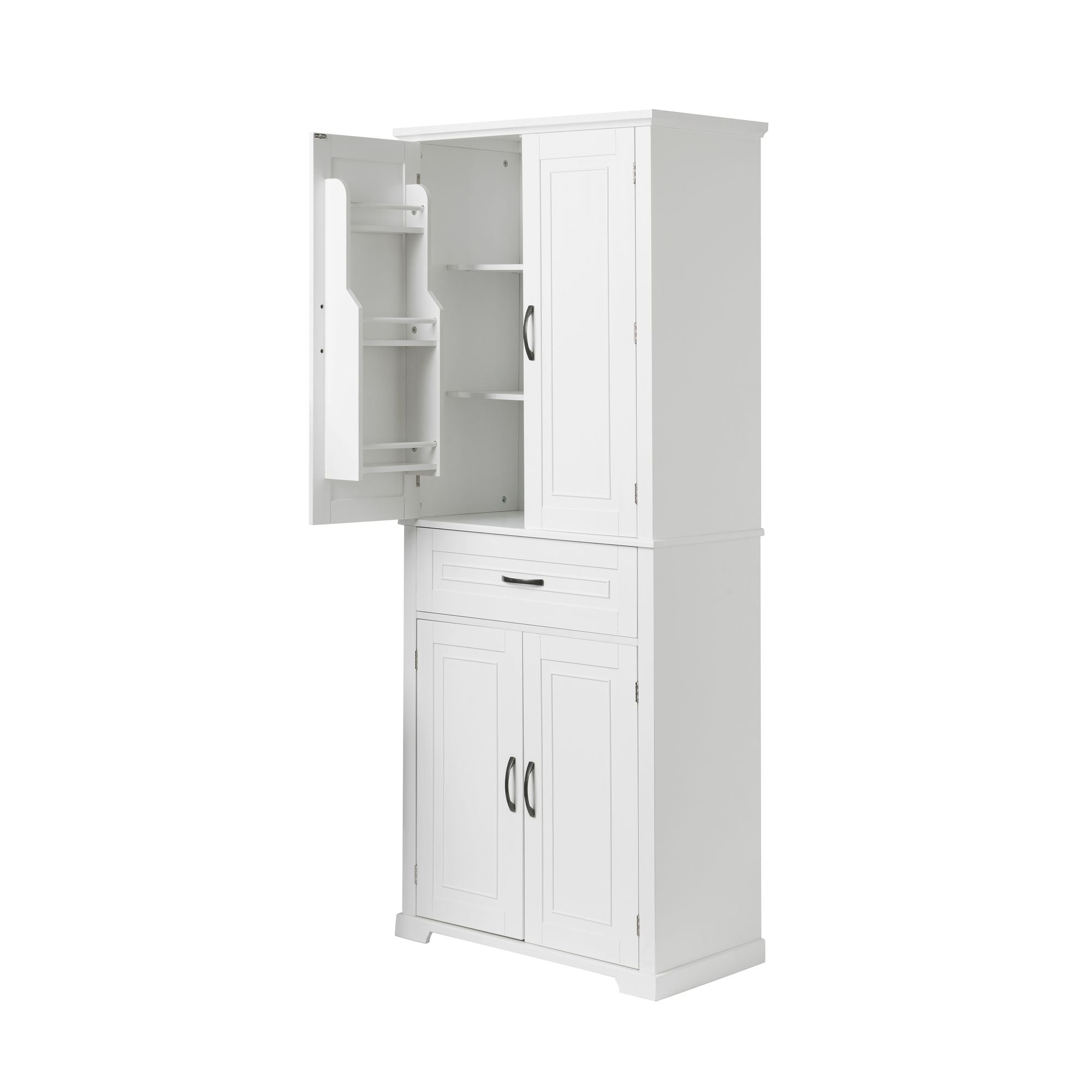 White Bathroom Storage Cabinet with Doors, Drawer and Adjustable Shelf