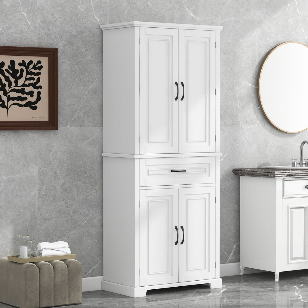 White Bathroom Storage Cabinet with Doors, Drawer and Adjustable Shelf