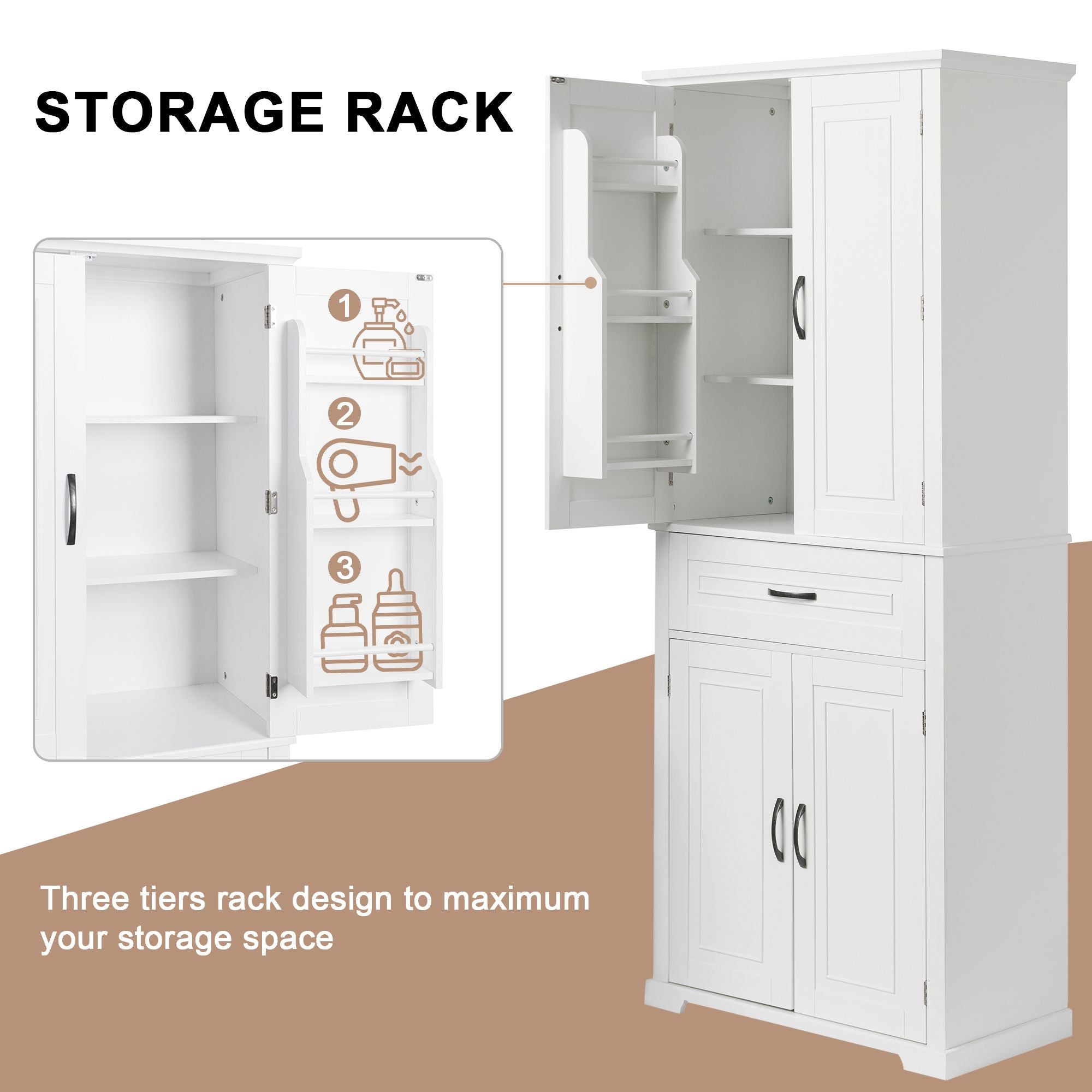 Tall Storage Cabinet with Doors, Drawer, and Adjustable Shelf