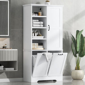 Freestanding Bathroom Cabinet with Tilt-Out Hamper