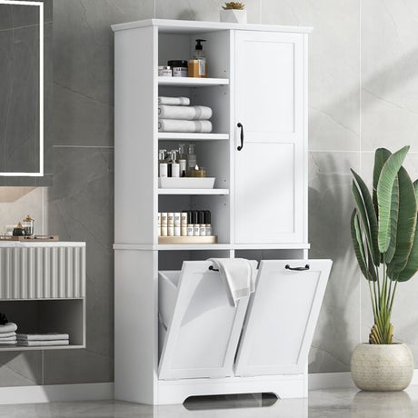 Freestanding Bathroom Cabinet with Tilt-Out Hamper