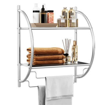 Wall-Mounted Bathroom Towel Rack with 2 Shelves and Hanging Bars