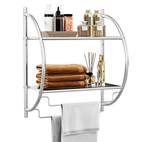 Wall-Mounted Bathroom Towel Rack with 2 Shelves and Hanging Bars