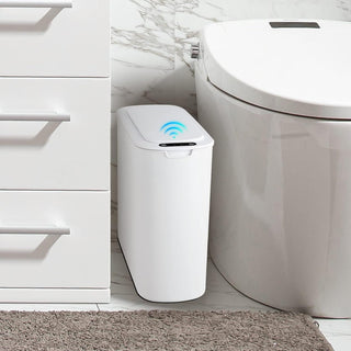 Touchless Bathroom Trash Can with Automatic Lid and Slim Design