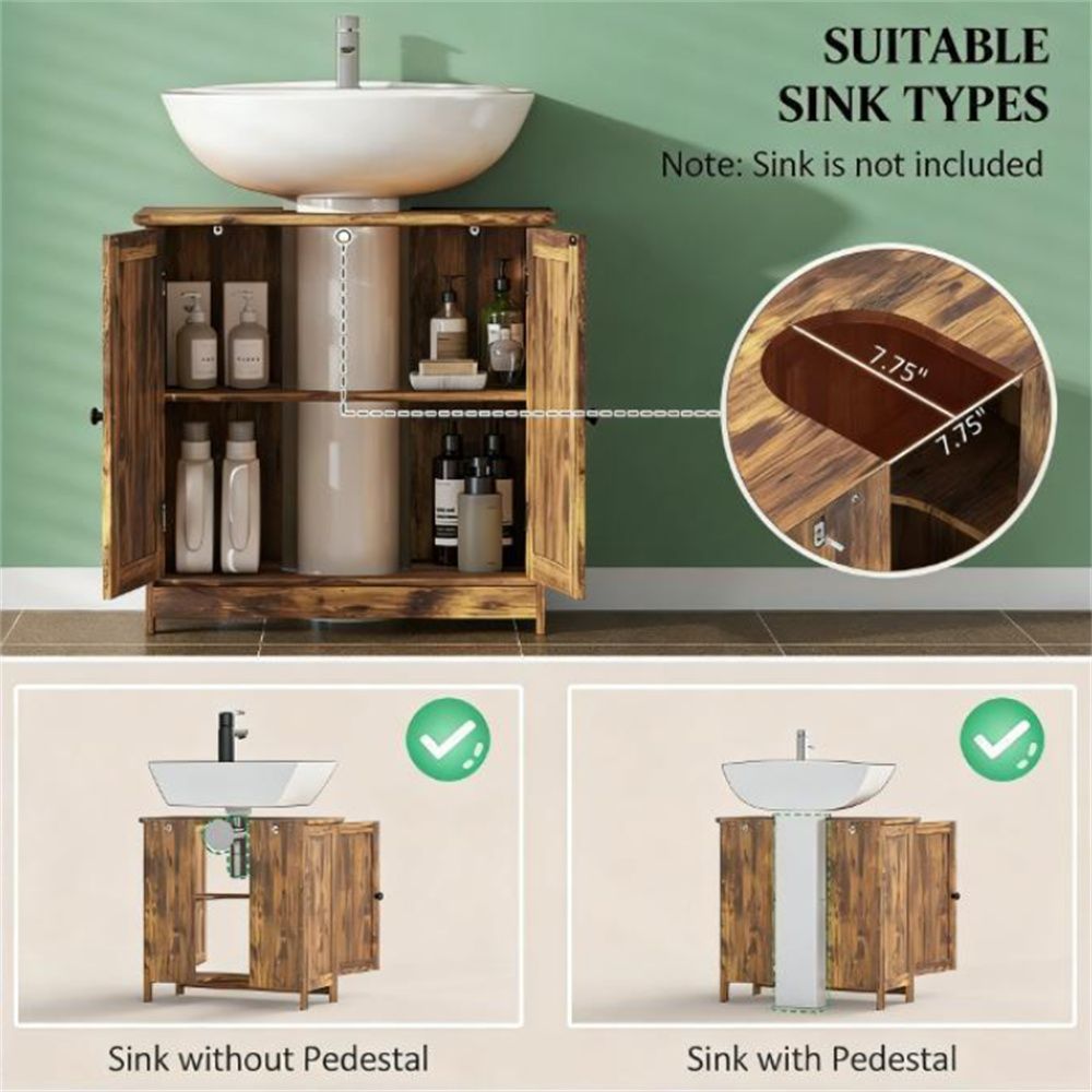 Rustic Brown Bathroom Vanity Cabinet with Adjustable Shelf